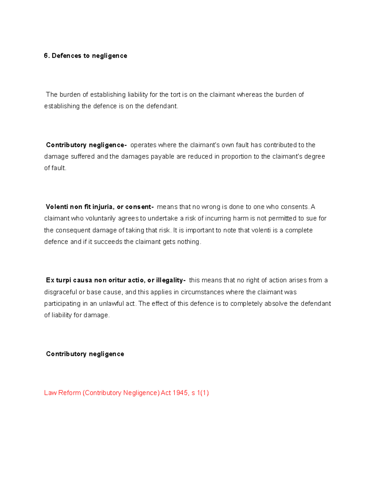 6. Defences to Negligence in Tort Law: Key Concepts and Cases - Studocu
