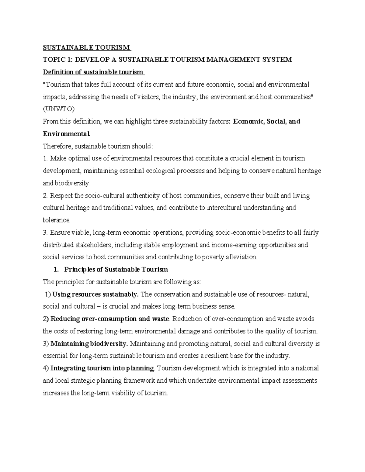 SUSTAINABLE TOURISM MANAGEMENT SYSTEM: PRINCIPLES & IMPLEMENTATION ...