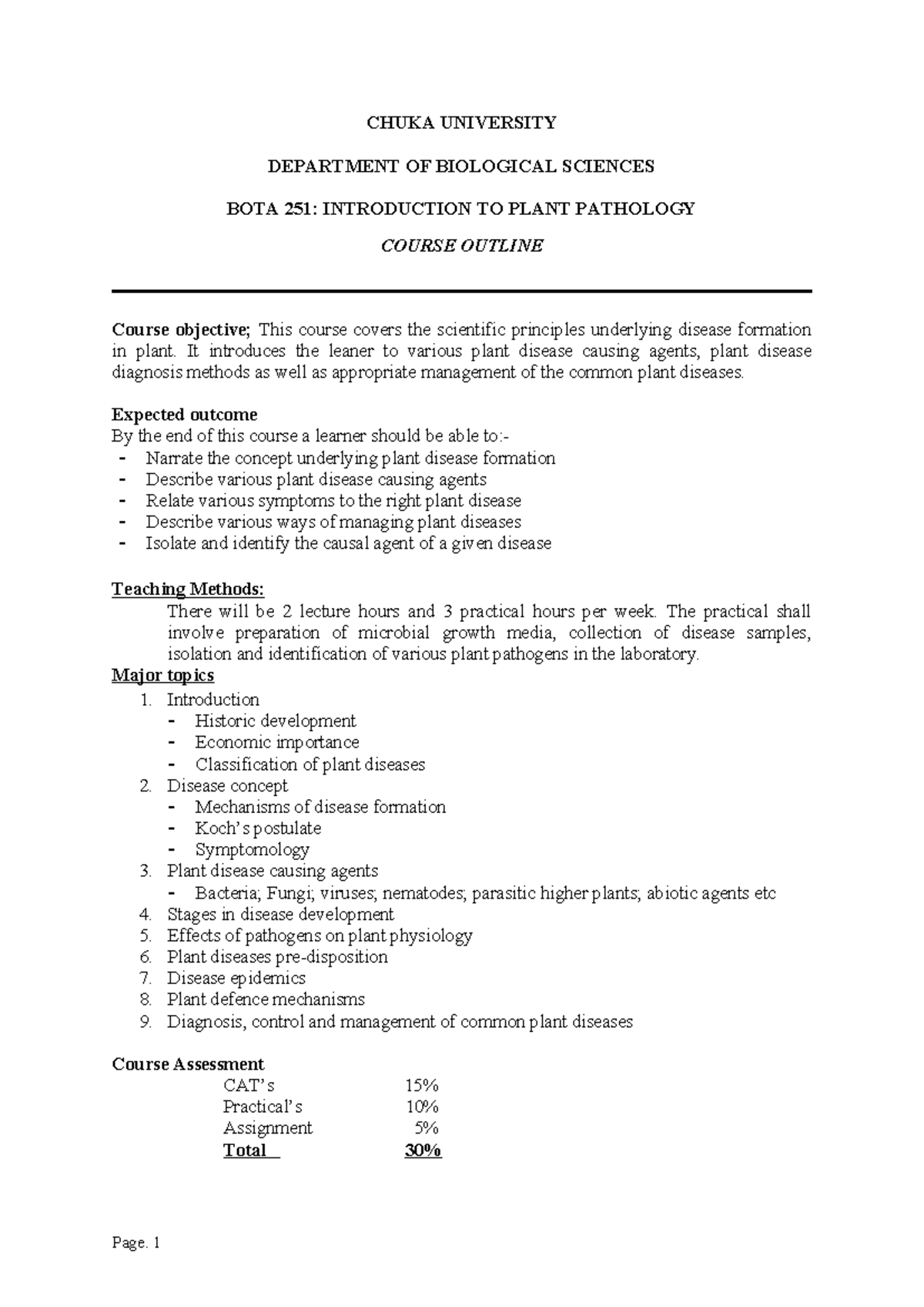BOTA 251: Introduction to Plant Pathology Course Notes - Studocu