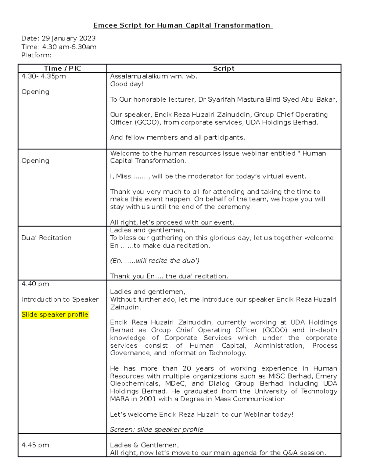 Emcee Script webinar hr - Emcee Script for Human Capital Transformation ...