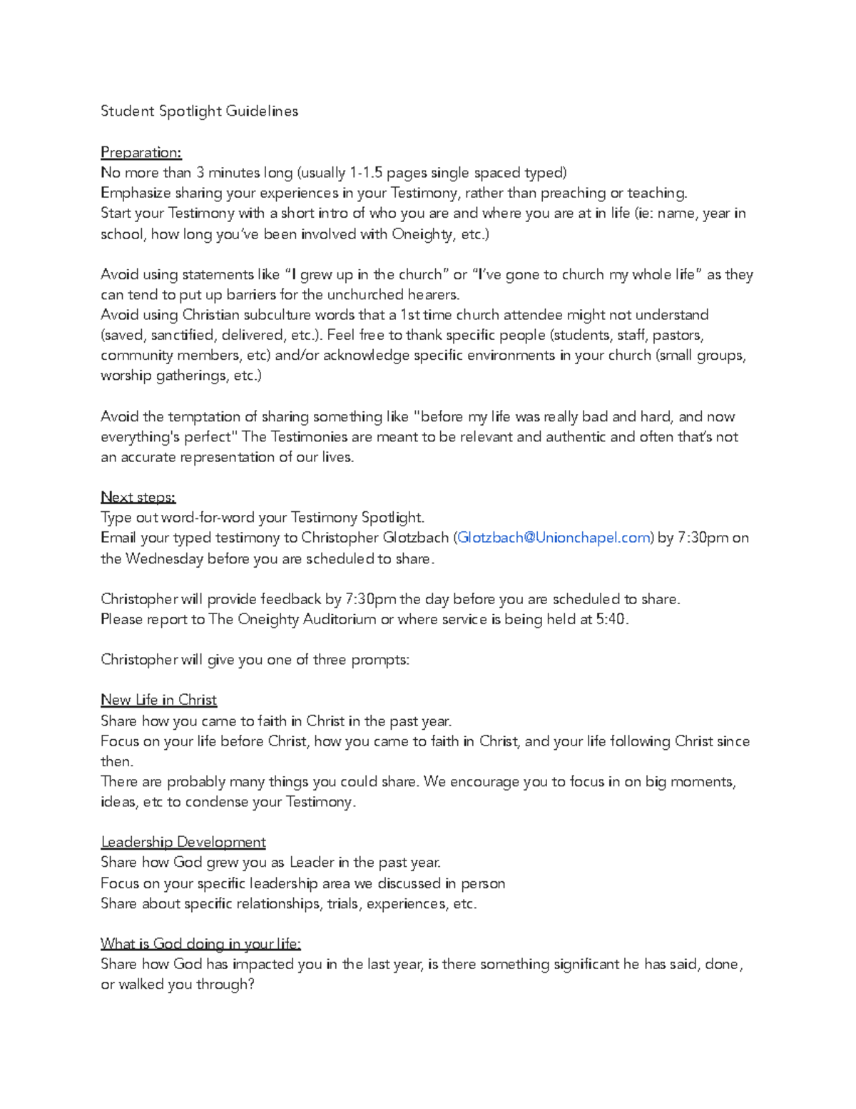 Student Spotlight Guidelines: Crafting Your Testimony Effectively - Studocu