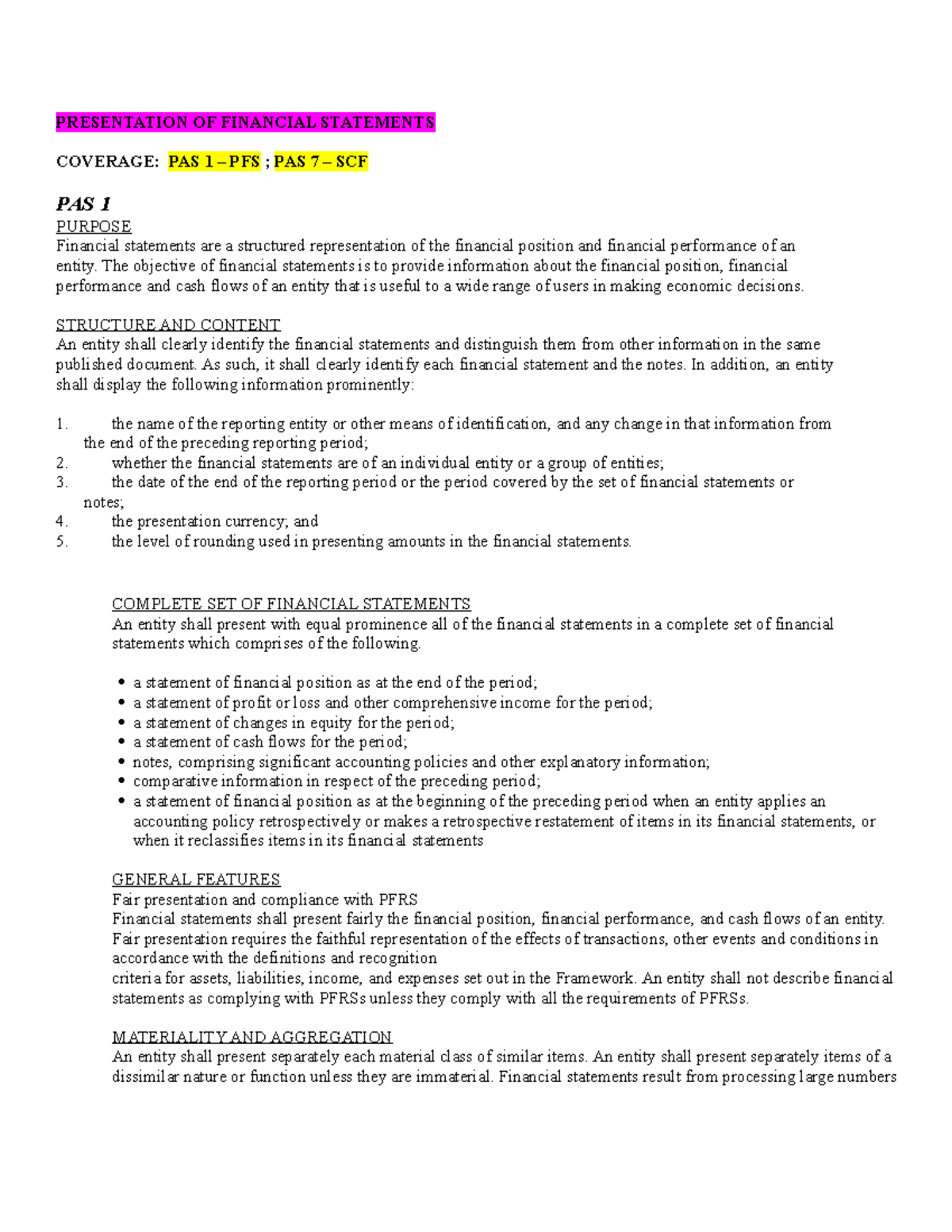 PAS 1 & 7: Key Notes on Financial Statements & Cash Flow Reporting ...