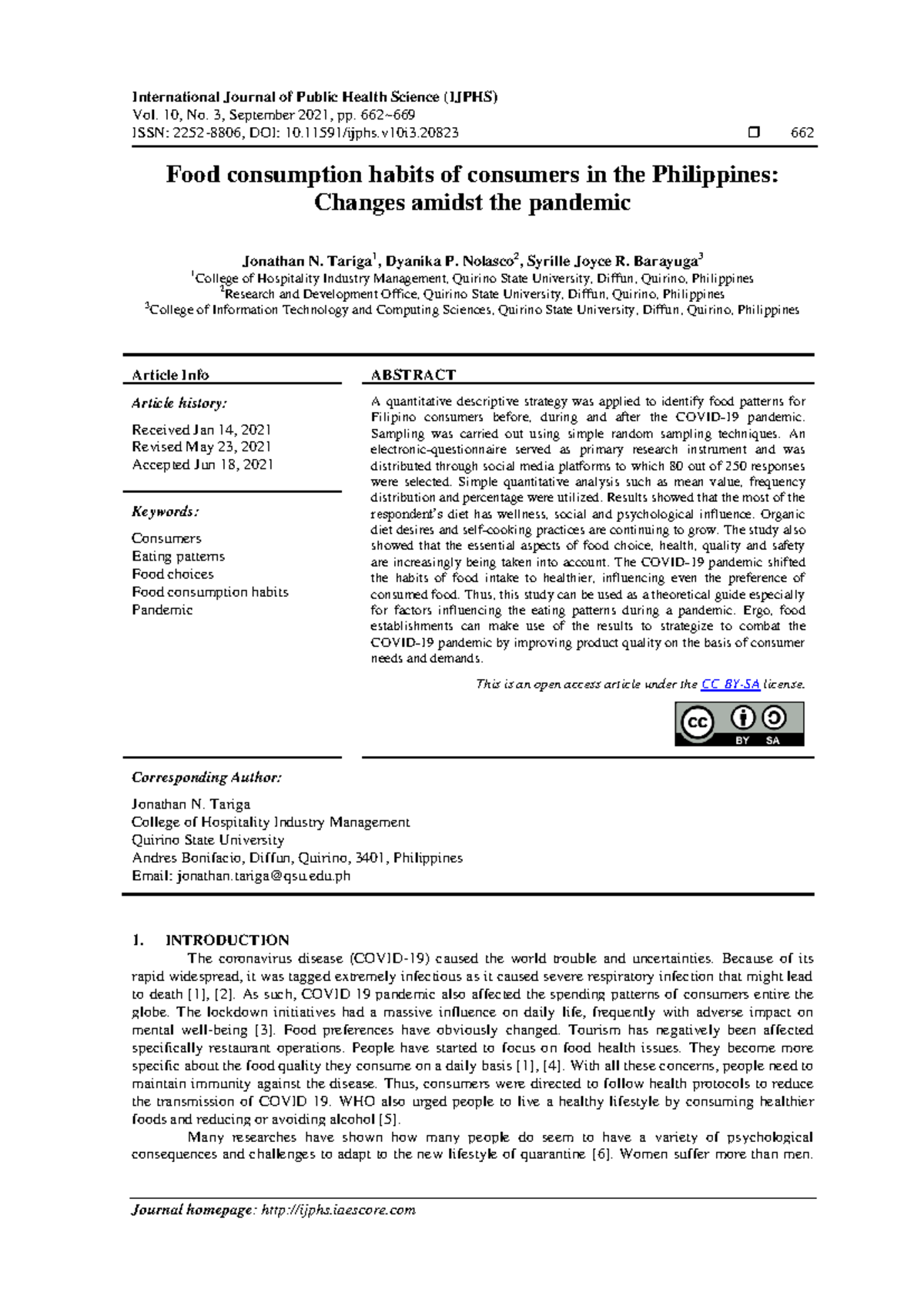 Changes in Food Consumption Habits of Filipinos Amidst COVID-19 (IJPHS ...