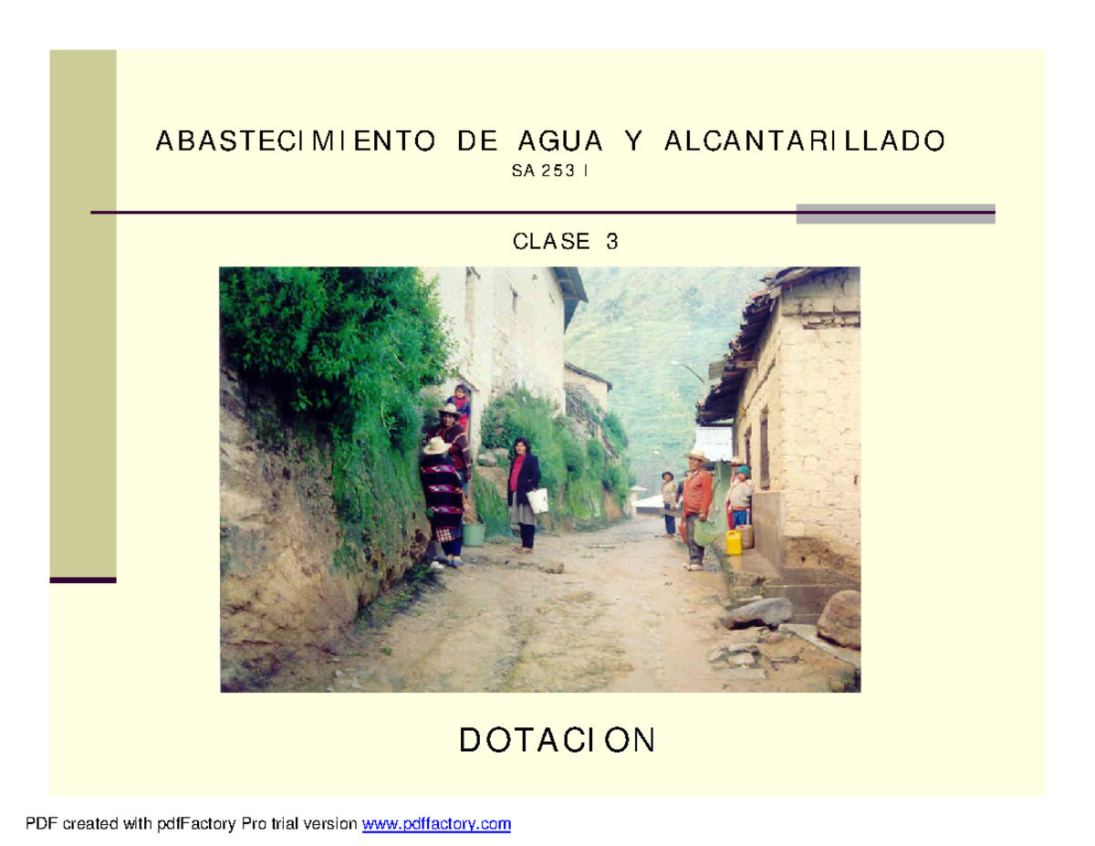 ABASTECIMIENTO DE AGUA Y ALCANTARILLADO SA 253 I CLASE 4 DOTACION PDF ...