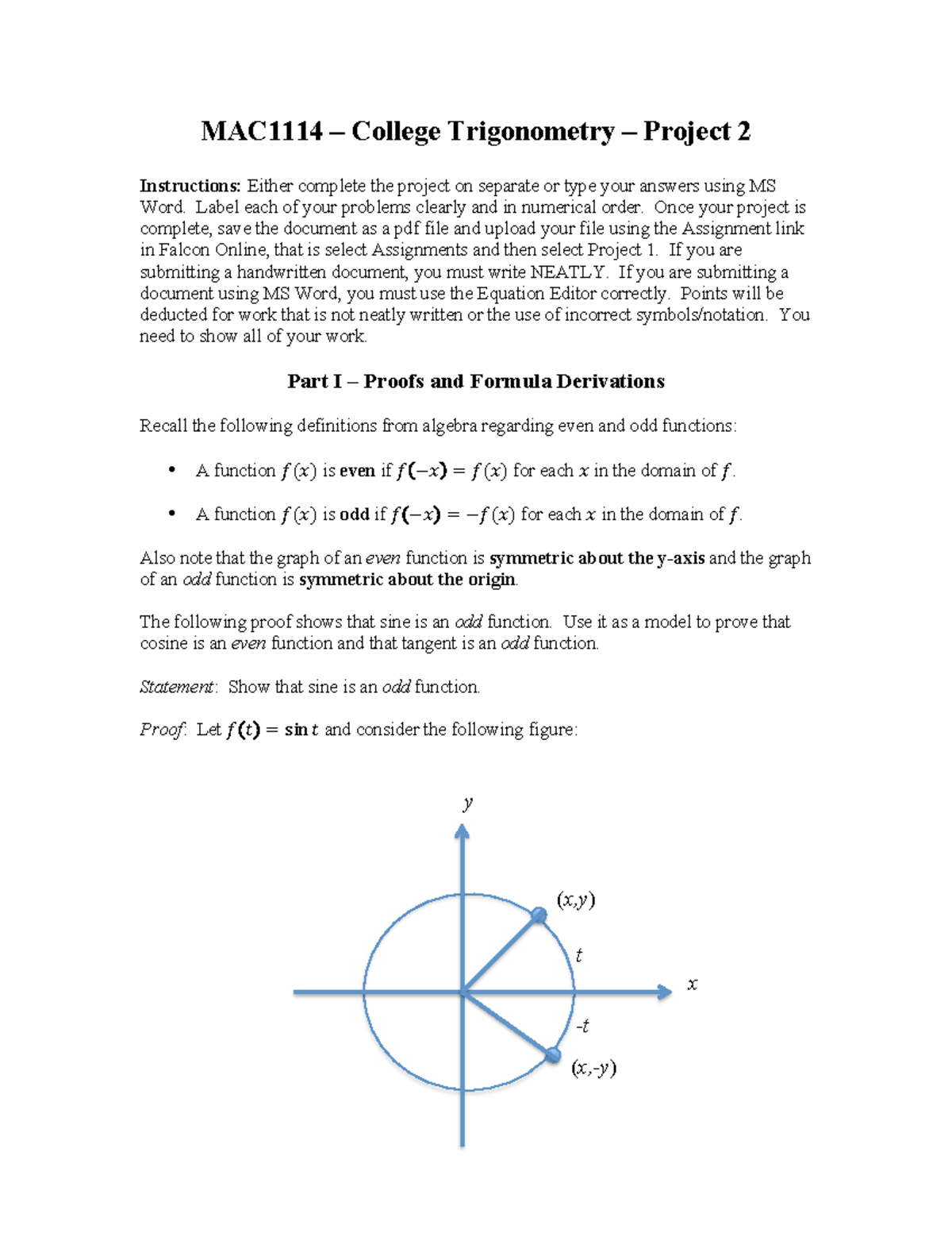 MAC1114 College Trigonometry Project 2 Guidelines and Proofs - Studocu