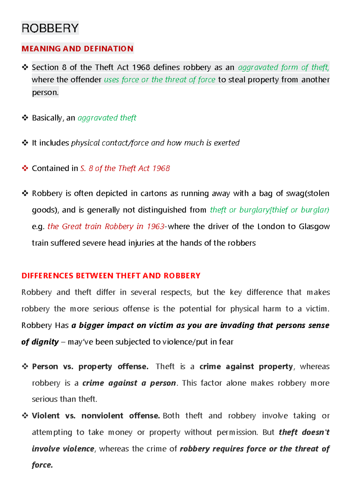 Chapter 3: Robbery - Key Concepts and Legal Definitions (Law 101) - Studocu
