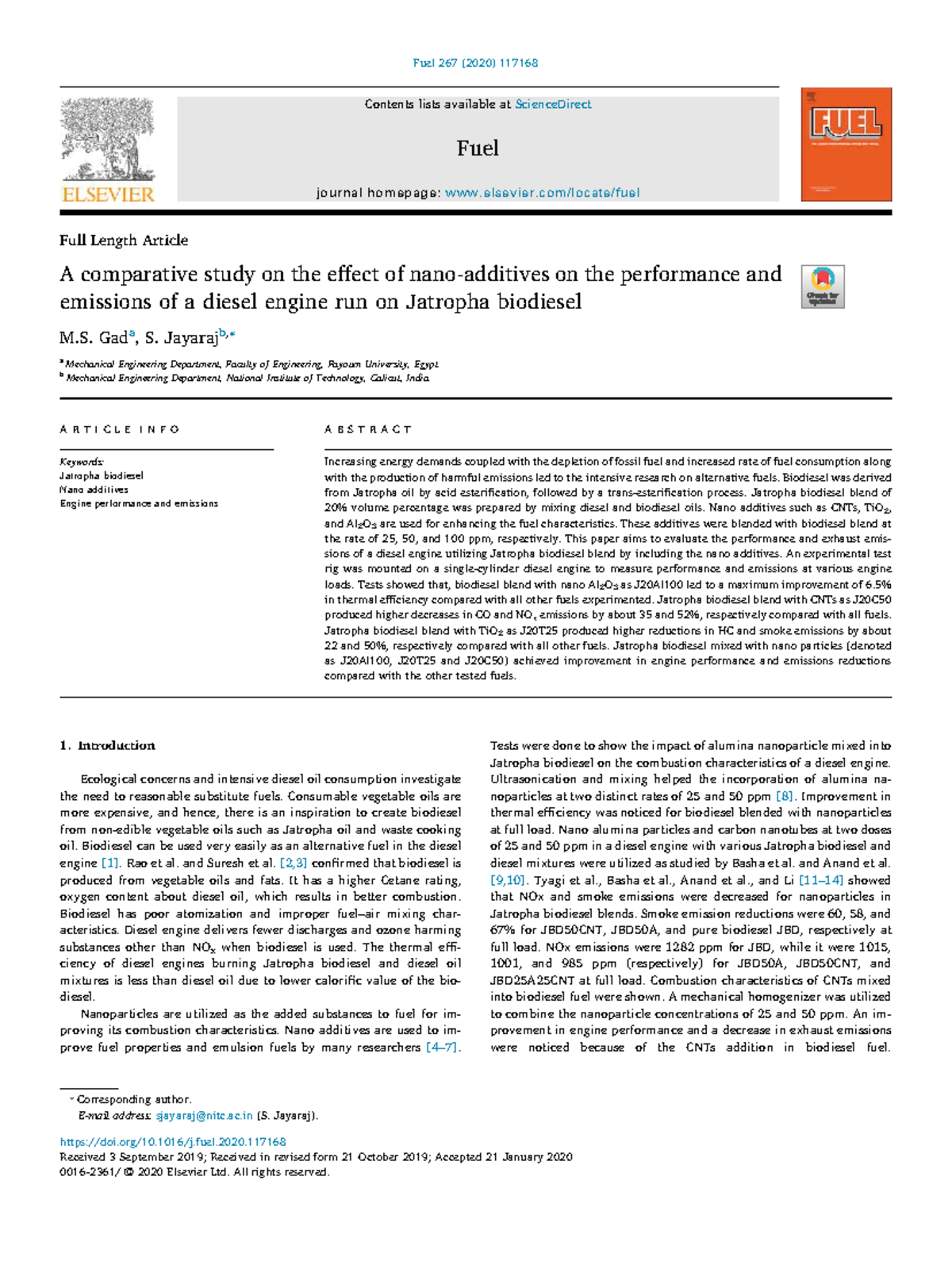Comparative Study on Diesel Engine Performance with Jatropha Biodiesel ...