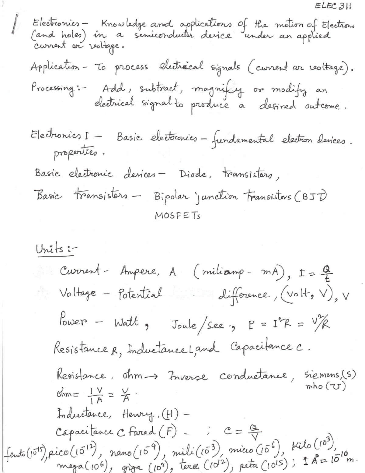 ELEC 311 Chapter 1 Lecture Notes on Electron Motion in Semiconductors ...