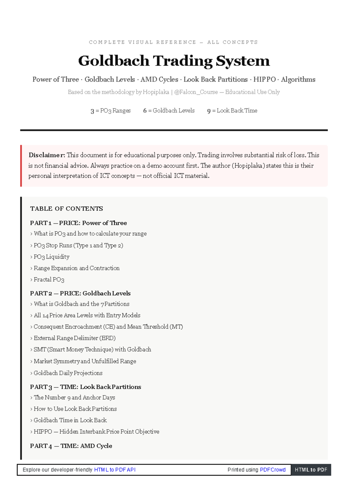 Goldbach Trading System Guide: PO3, Levels, and Algorithms (EDU) - Document Preview