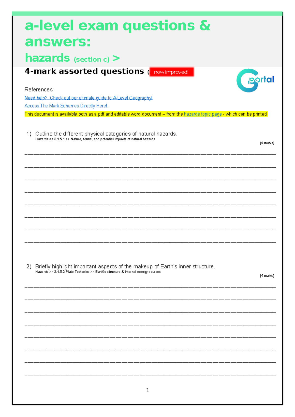 Hazards 4-Mark Questions & Mark Schemes (AO1) V1.2 - A-Level Geography ...