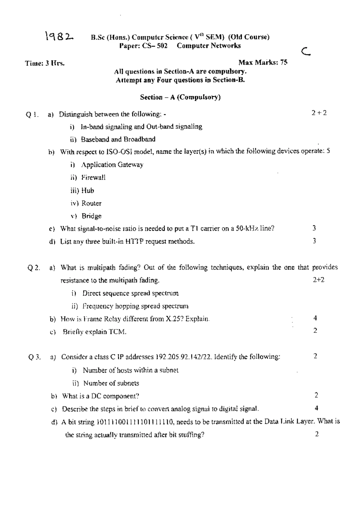 CSPT 505: B.Sc. Computer Networks Question Paper - Semester V (8352 ...