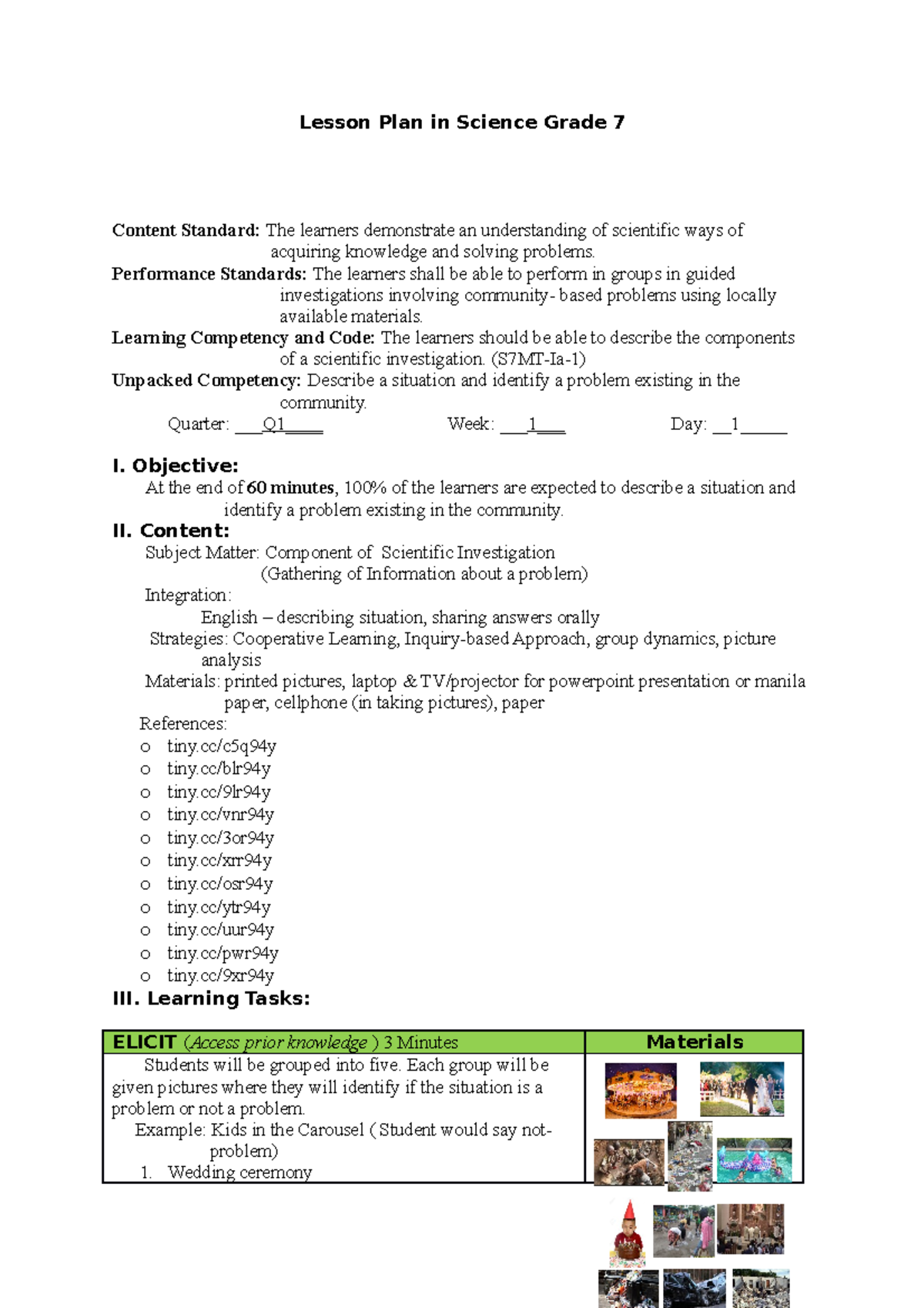 Science 7 Lesson Plan: Components of Scientific Investigation - Studocu