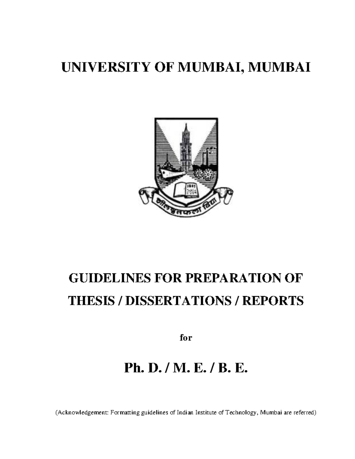 Mumbai University PhD/M.E./B.E. Thesis/Dissertation Preparation ...