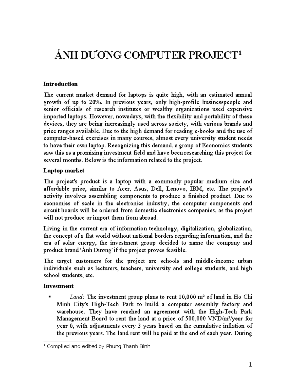 Ánh Dương Computer Project 2025: Comprehensive Financial Analysis - Studocu