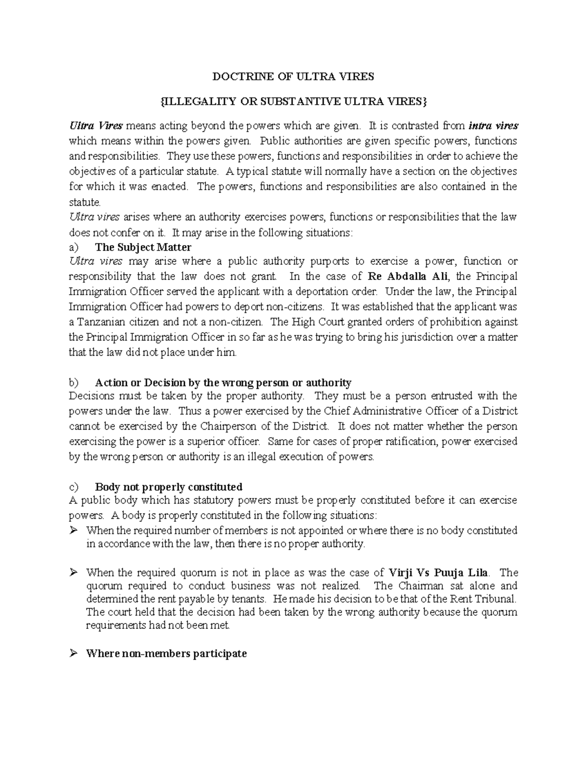 Analysis of the Doctrine of Ultra Vires in Public Law Regulations - Studocu