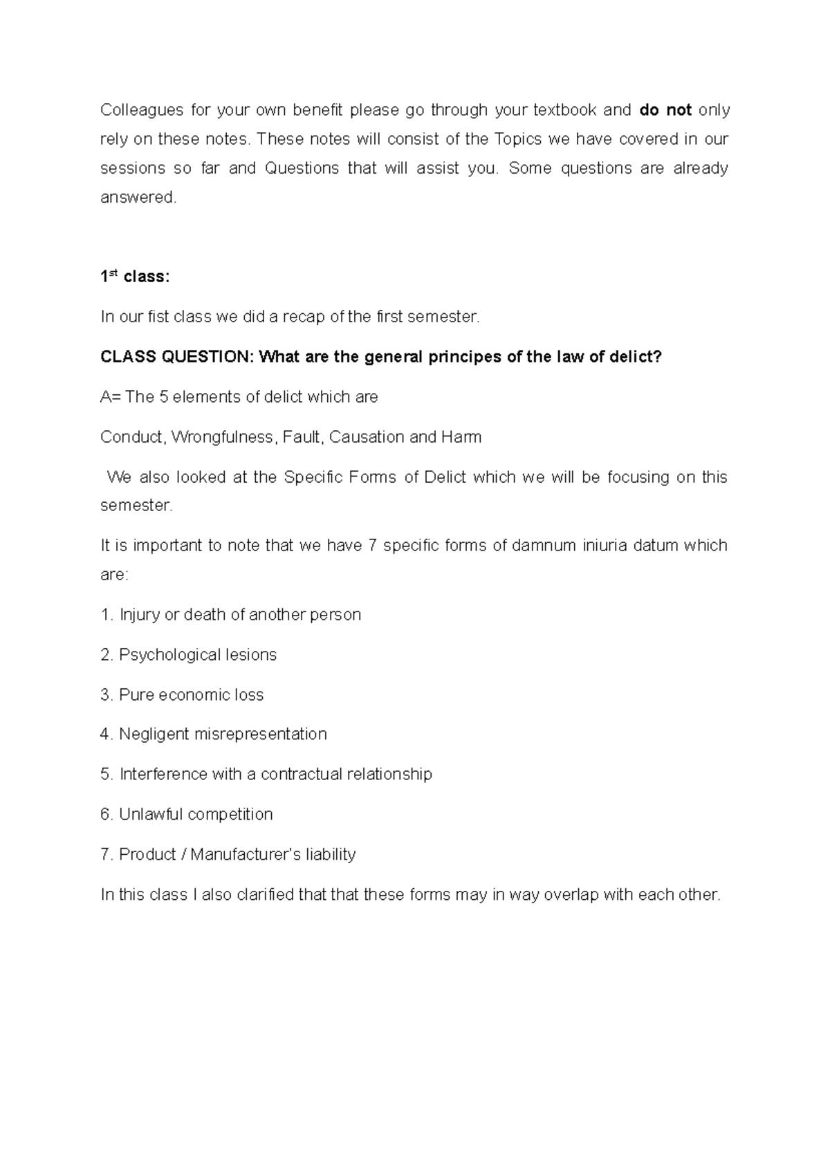 TUT notes on delict: key concepts and case law summaries - Studocu