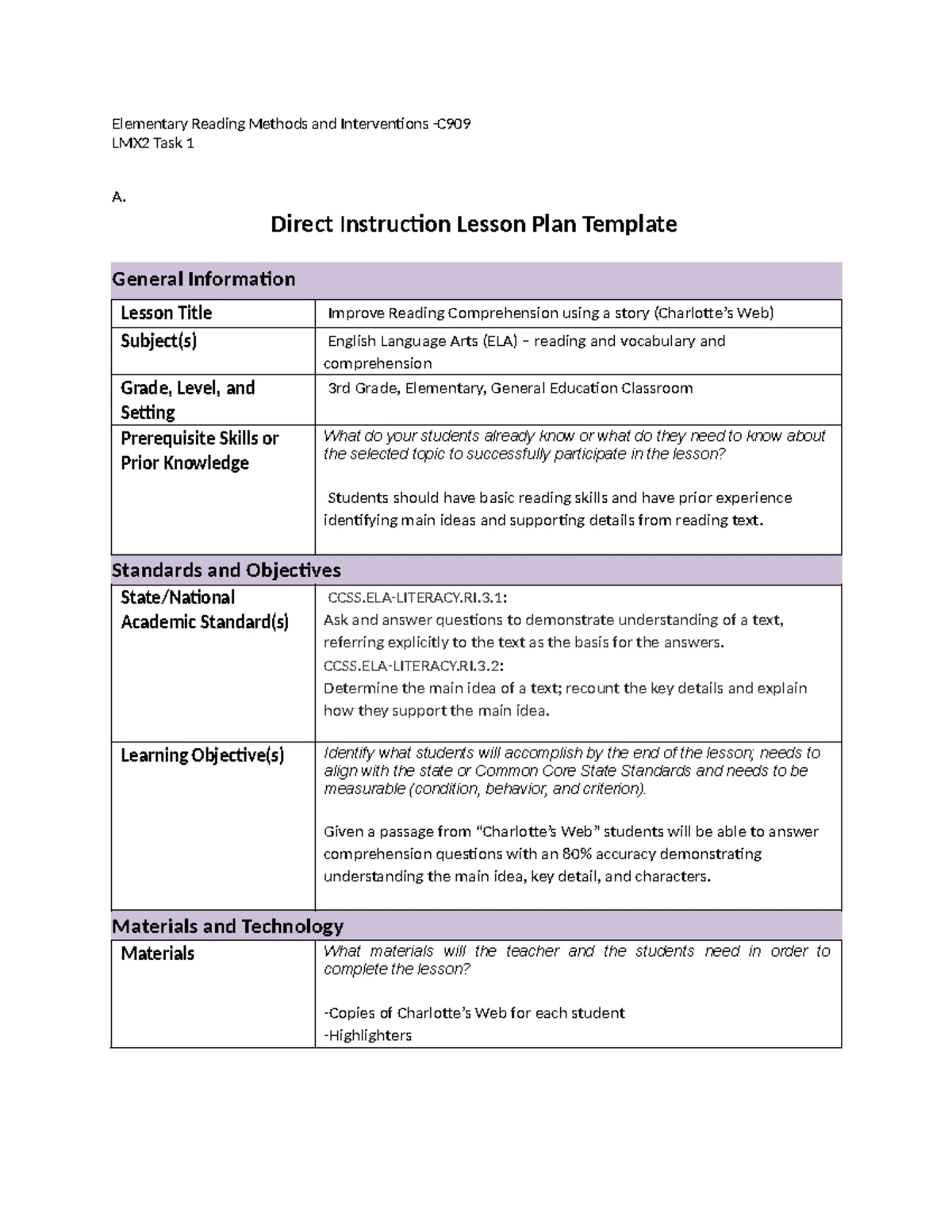 LSM3 - Task 1: Lesson Plan on Narrative Writing for 3rd Grade - Studocu