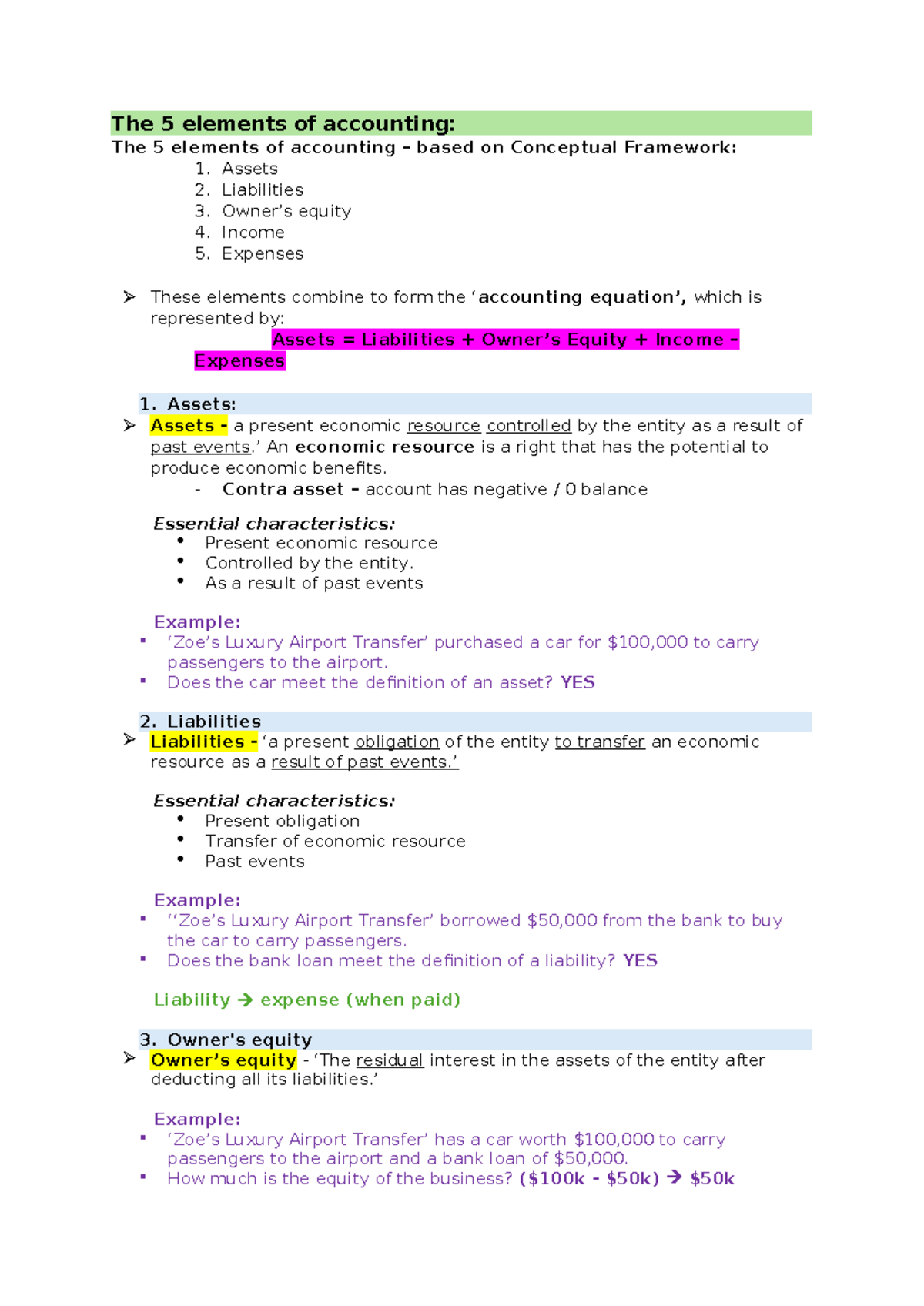 The 5 Elements of Accounting Explained: An Overview for ACCT101 - Studocu