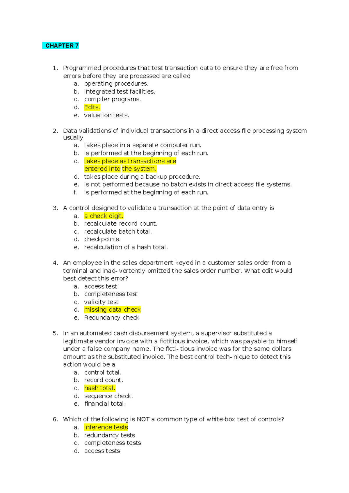 Auditing MCQs: Chapter 7 Insights and Key Concepts - Studocu