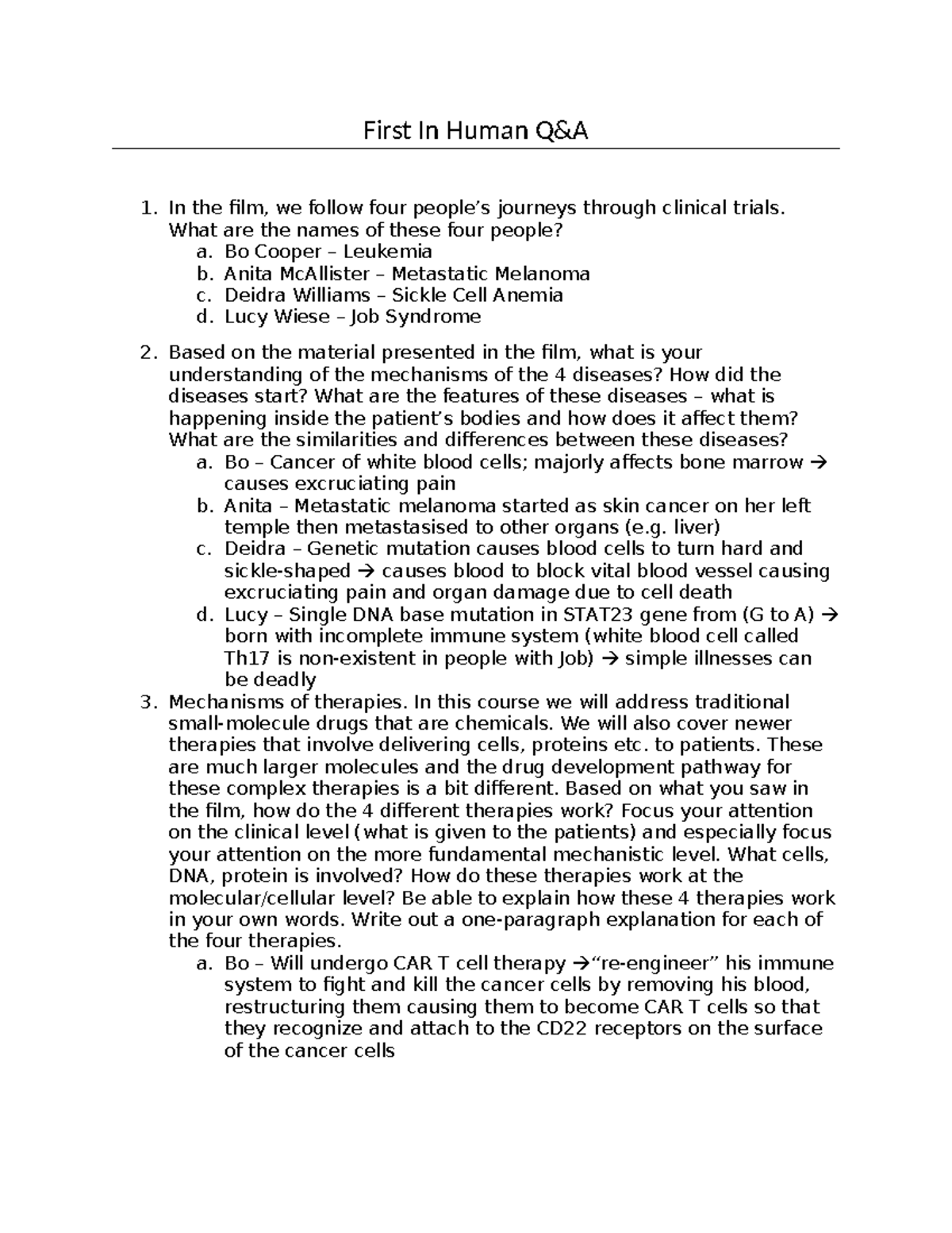 First In Human: Clinical Trials & Disease Mechanisms Notes - Studocu