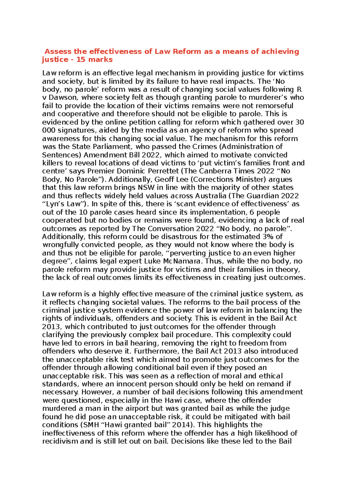 Assessing the Effectiveness of Law Reform in Achieving Justice - Studocu