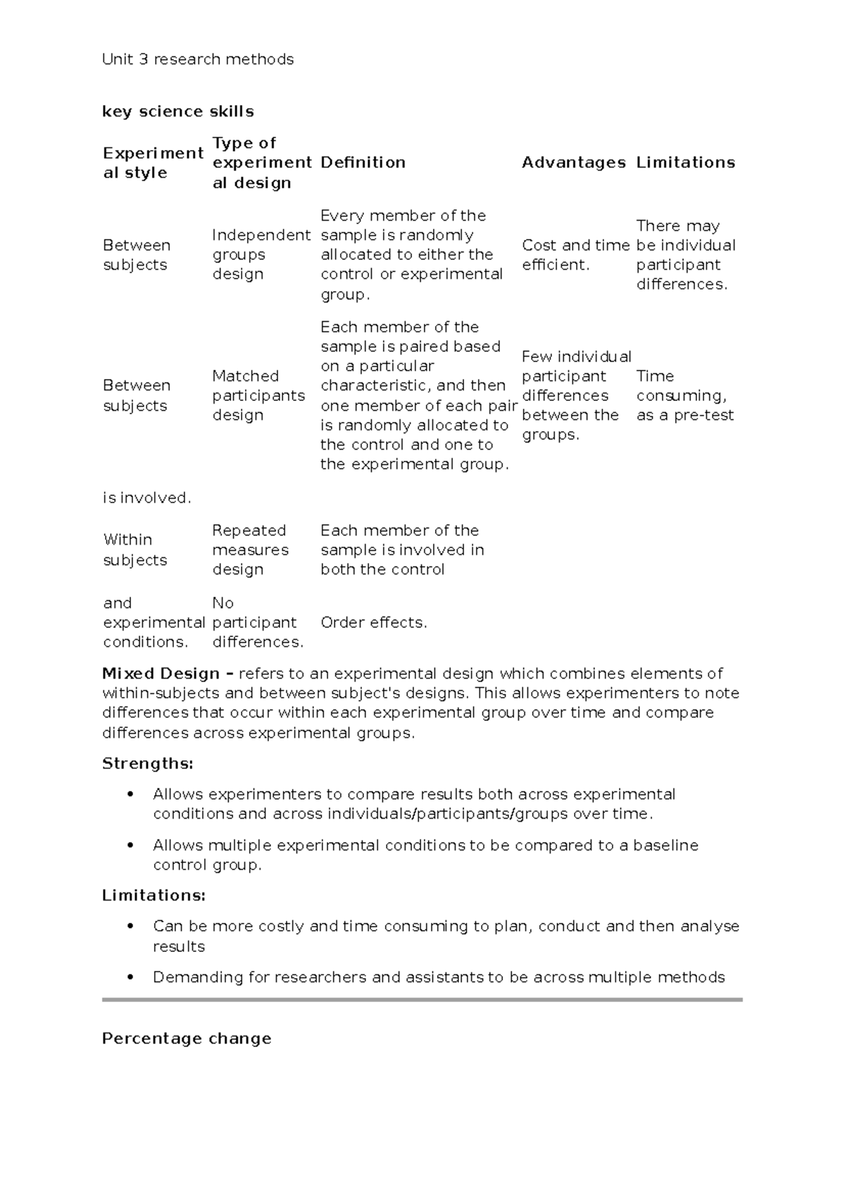Unit 3 Research Methods: Key Science Skills & Experimental Designs ...