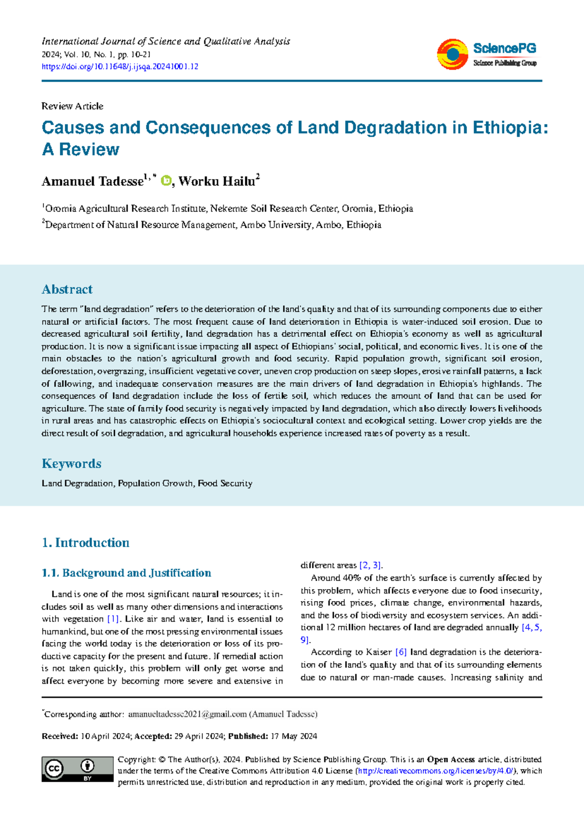 Causes and Consequences of Land Degradation in Ethiopia: A Review ...