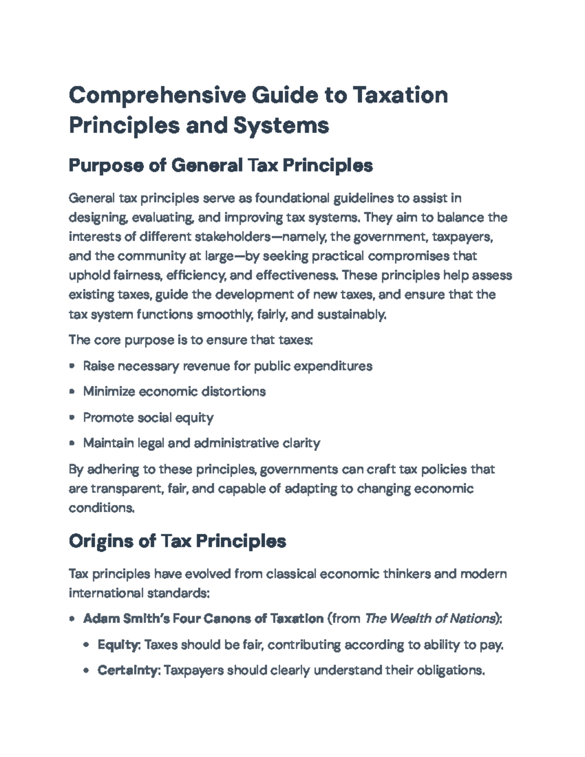 Comprehensive Overview of Taxation Principles and Systems - Studocu