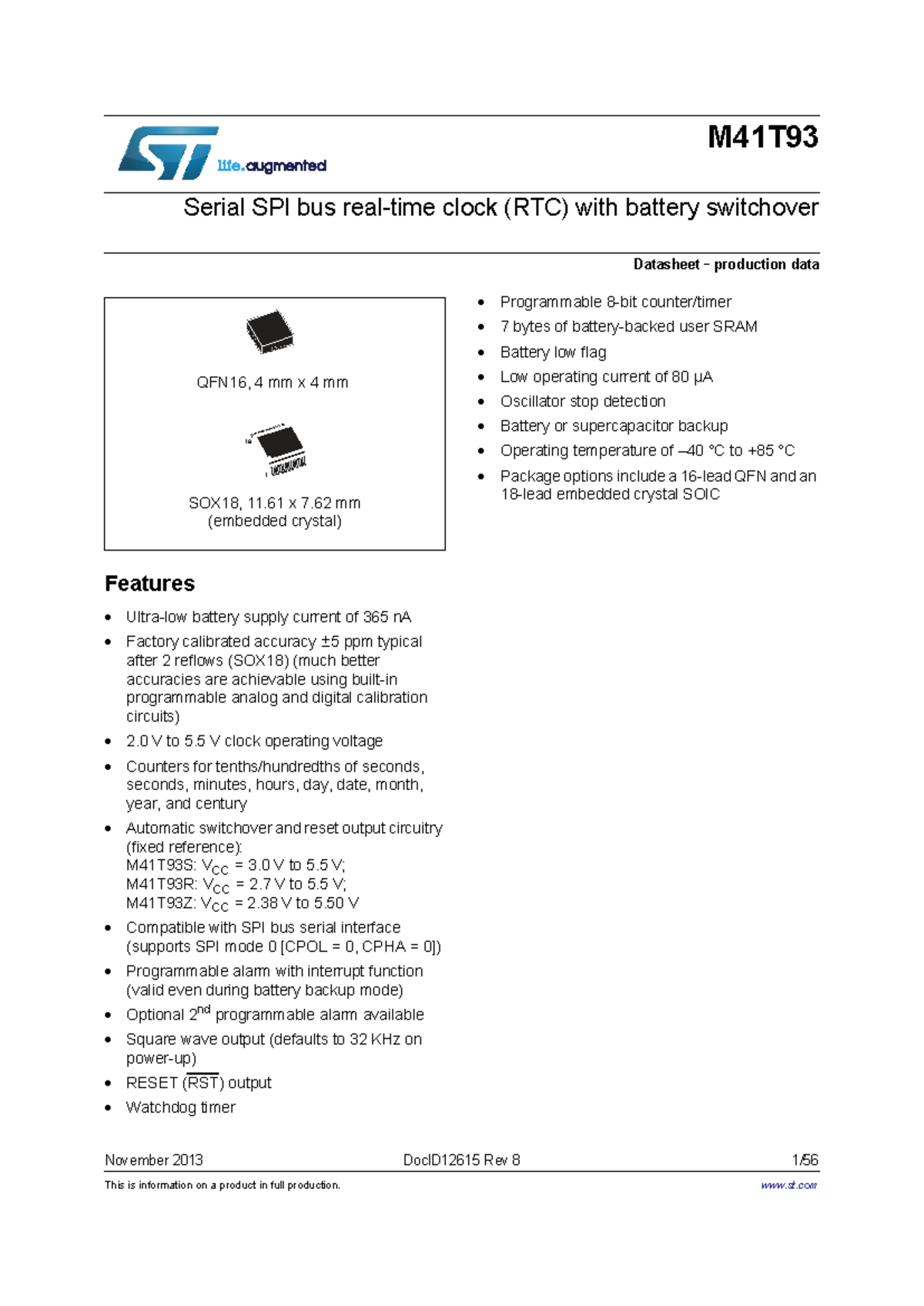 M41T93 RTC Serial SPI Bus Clock Datasheet Overview - Studocu