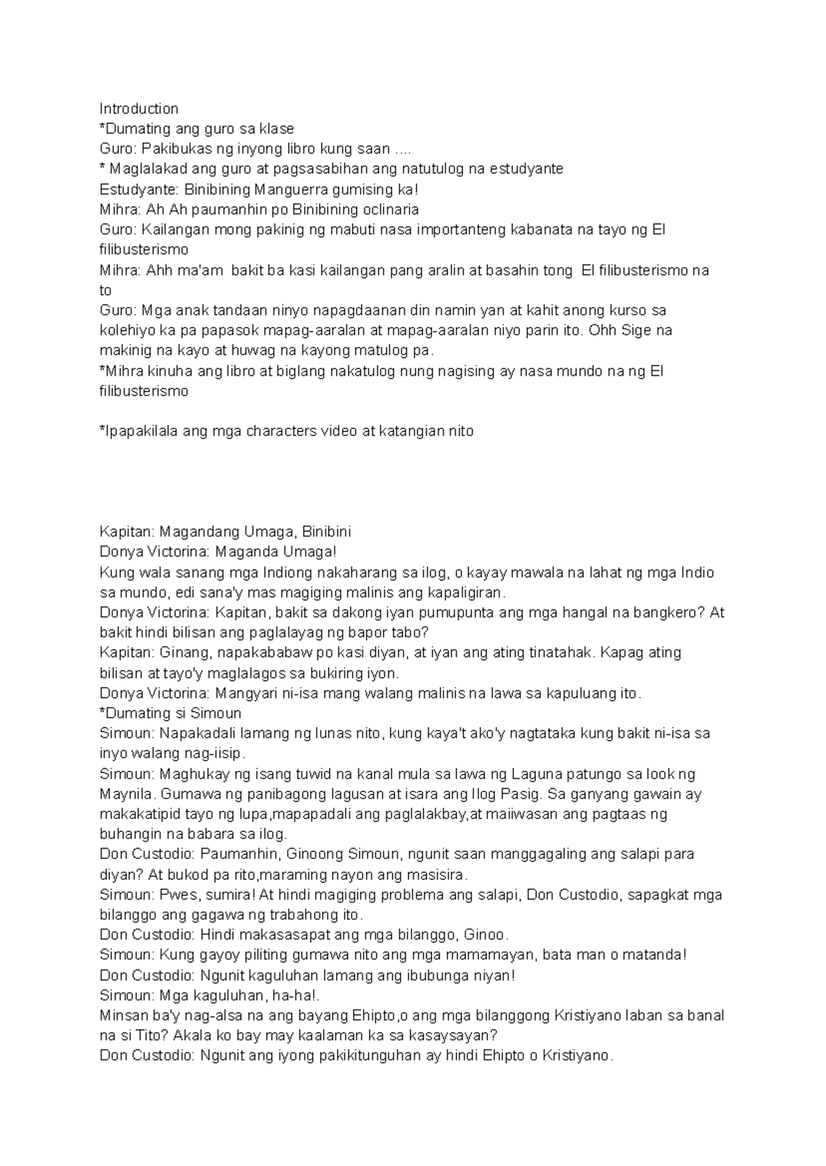 Filipino Script: El Filibusterismo Kabanata at Talakayan - Studocu