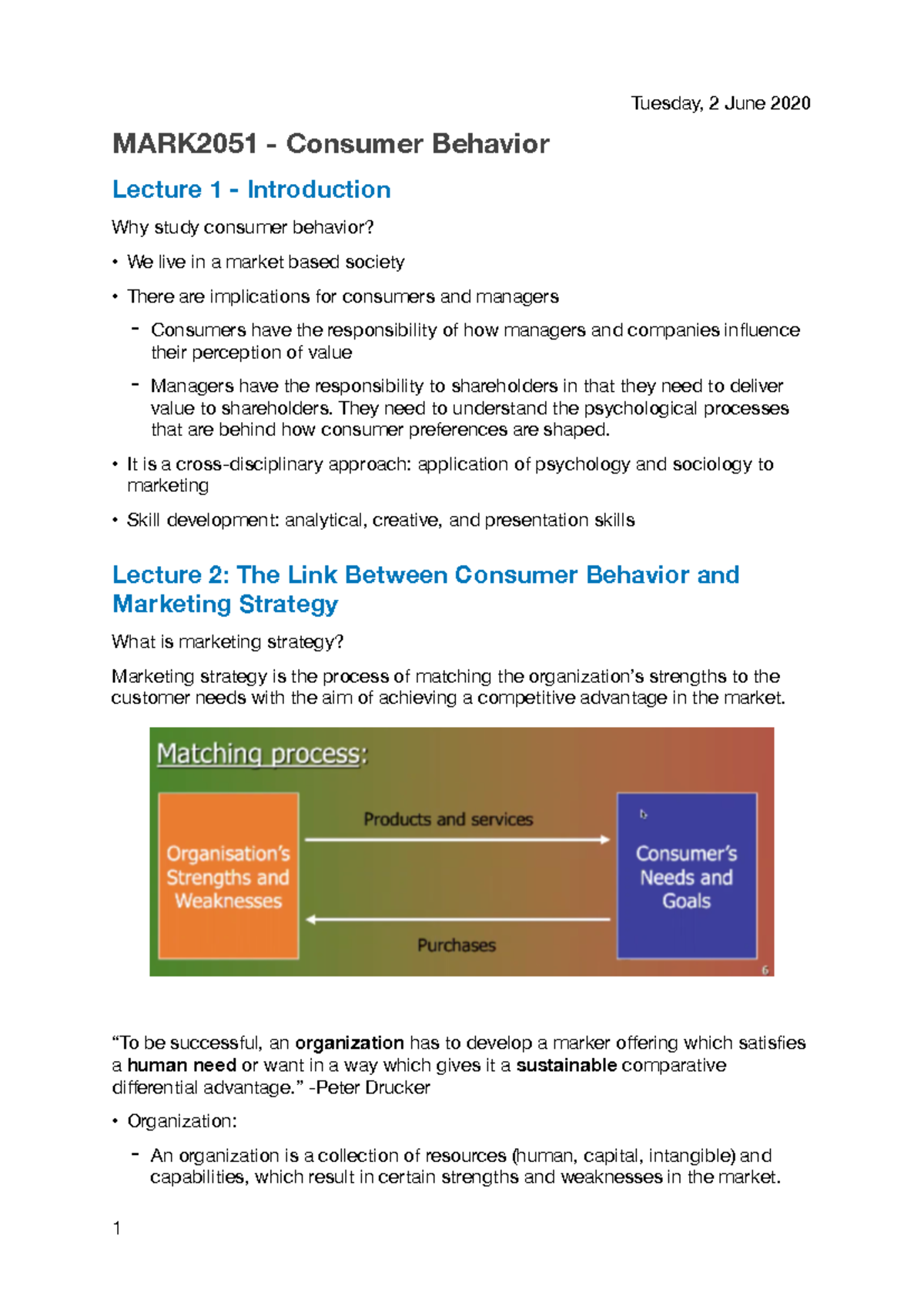 MARK2051 Notes - MARK2051 - Consumer Behavior Lecture 1 - Introduction ...