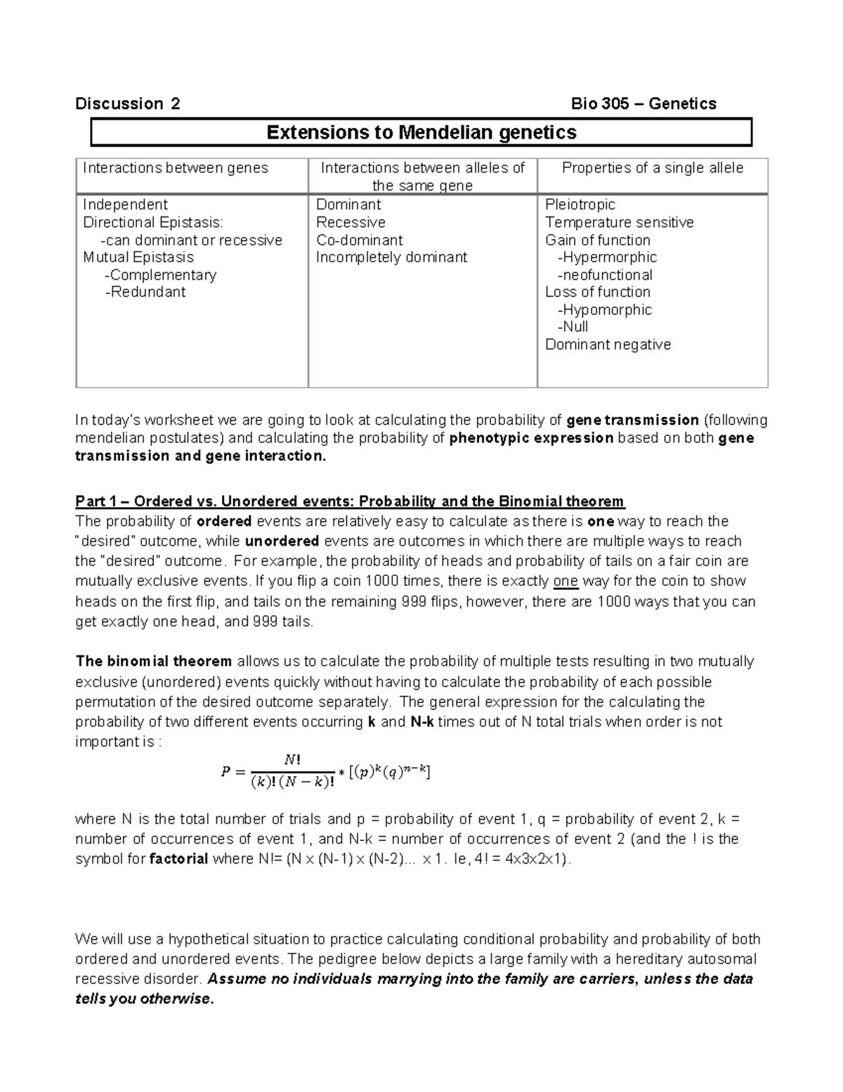 DS2 Bio 305 Discussion: Extensions to Mendelian Genetics and ...