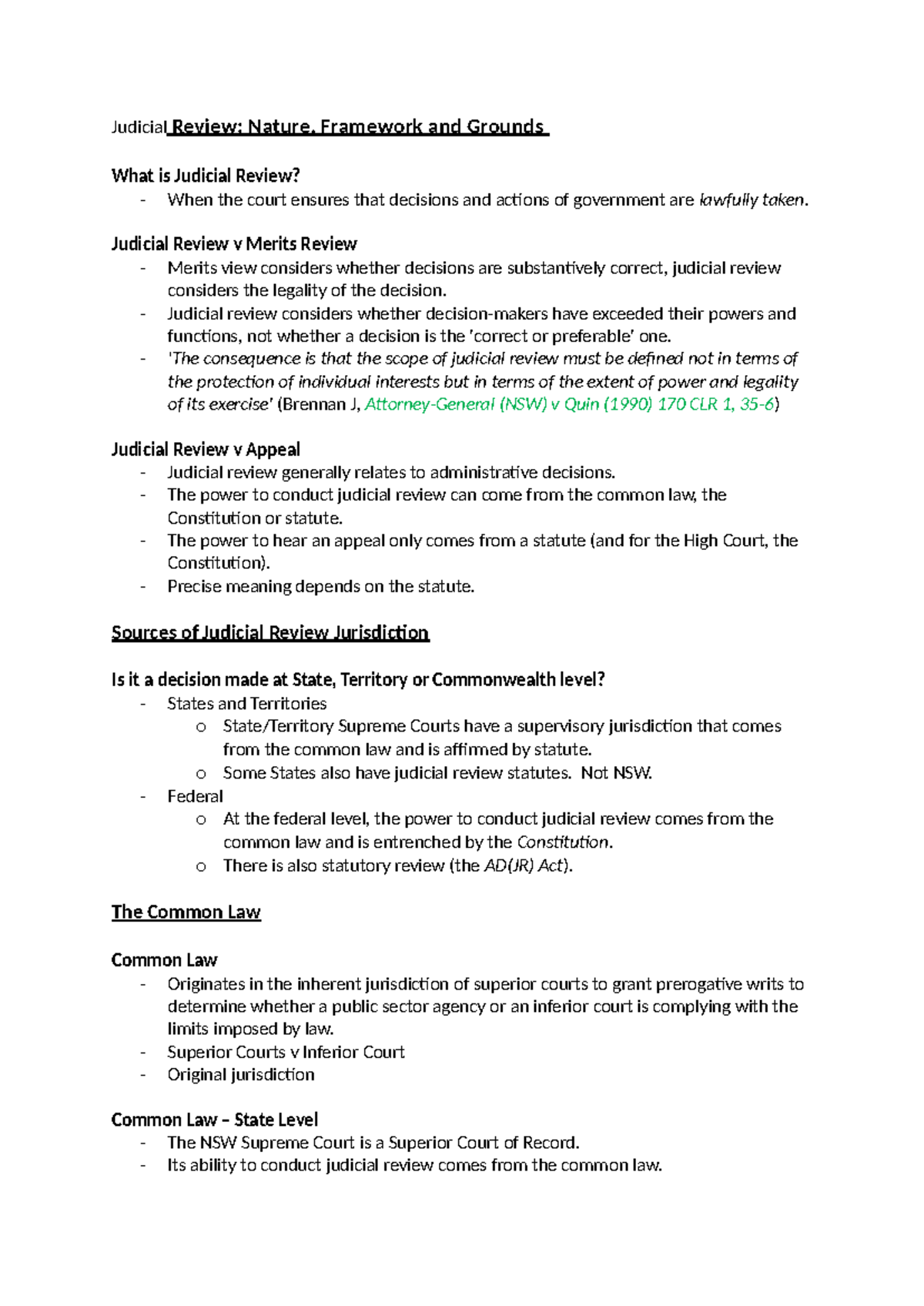 Judicial Review: Nature, Framework, and Grounds - Week 5 Notes - Studocu