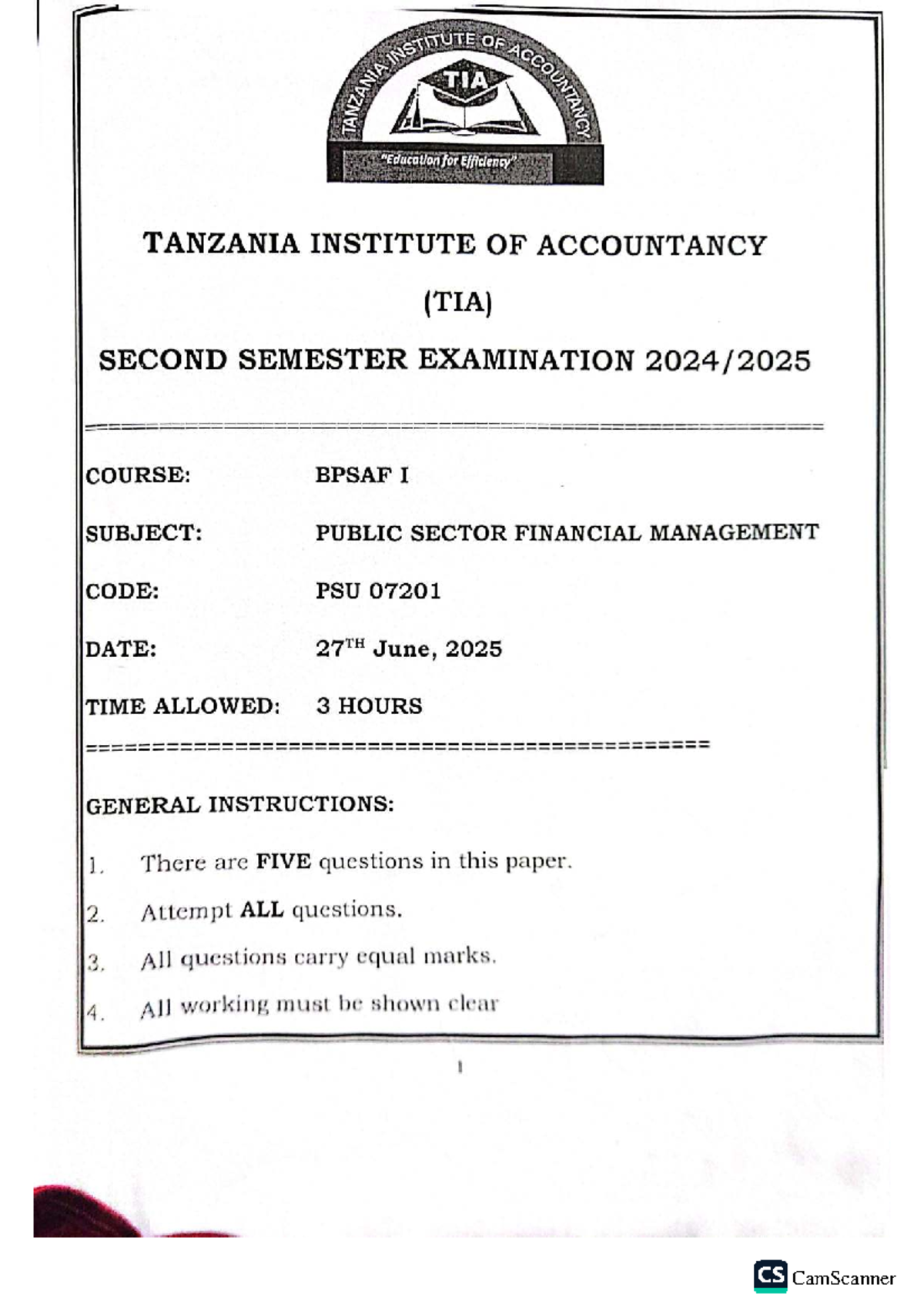 PSU 07201 PSFM 2025 BPSAF I Past Exam Paper Analysis - Studocu