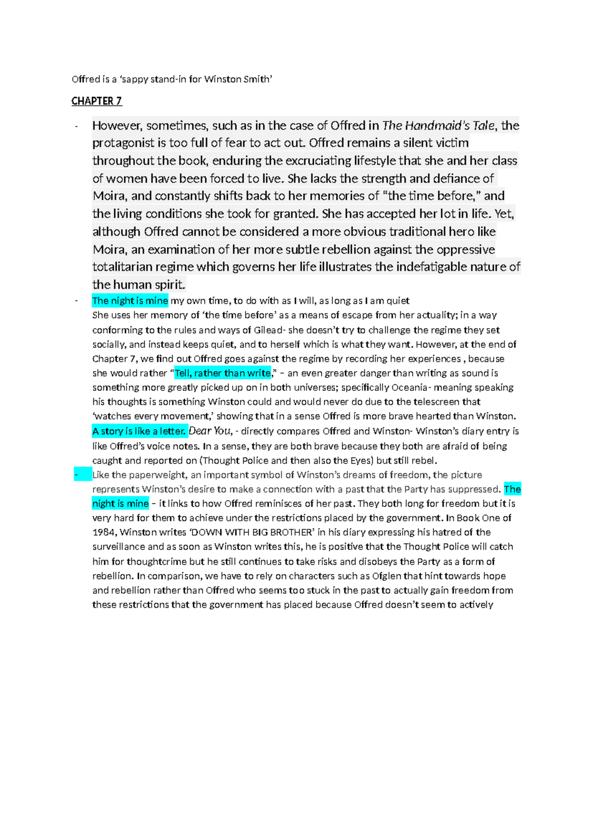 Offred and Winston: A Comparative Analysis of Rebellion in 1984 - Studocu