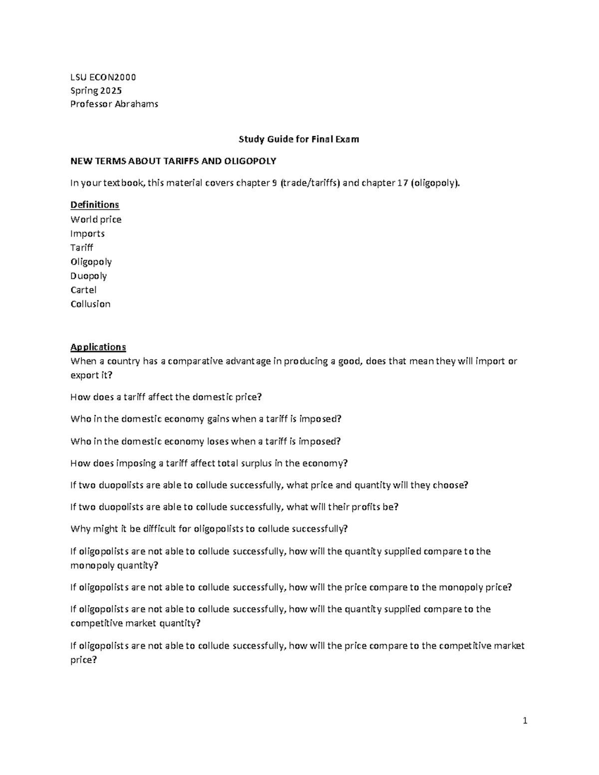 LSU ECON2000 Final Exam Study Guide: Key Concepts in Economics - Studocu