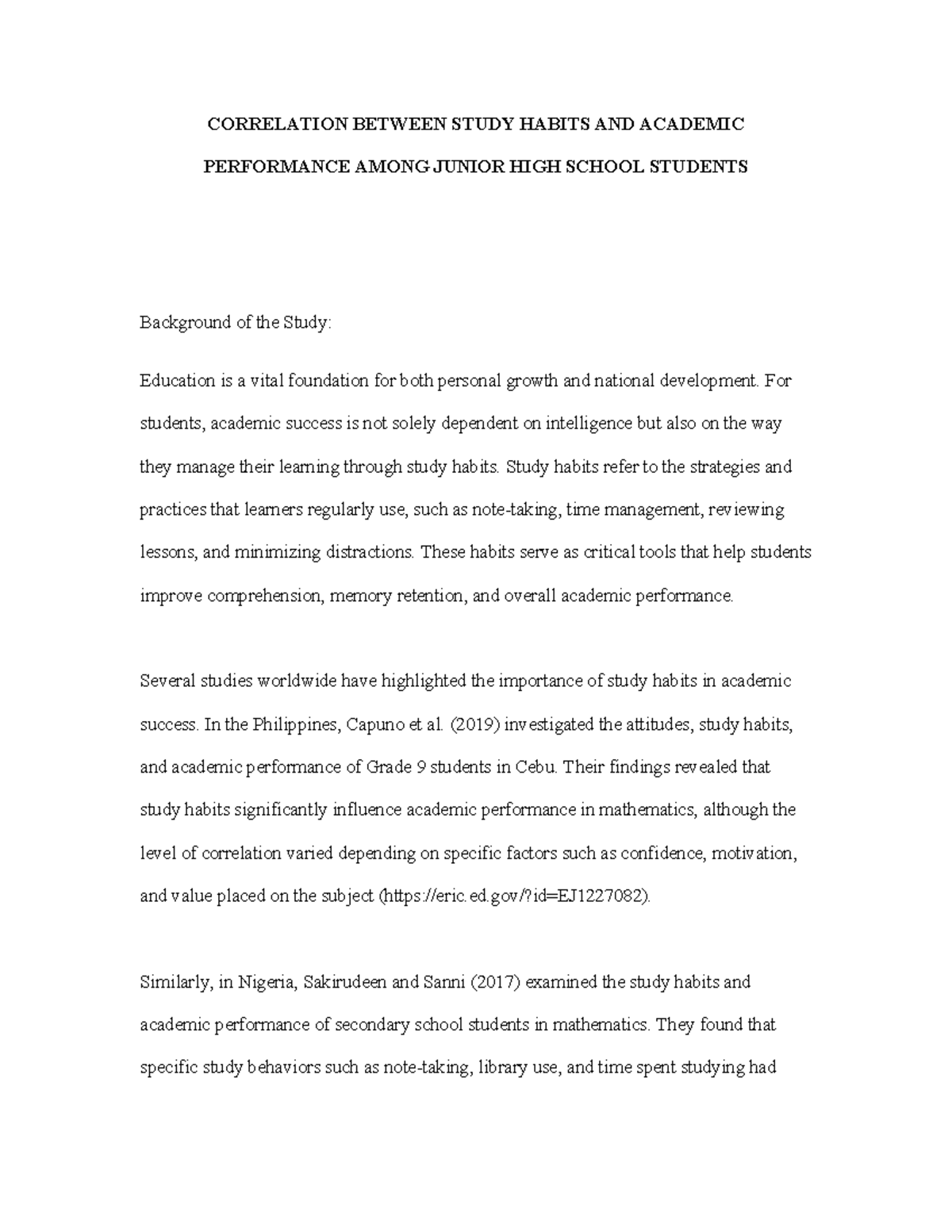 Correlation Between Study Habits & Academic Performance Among JHS ...