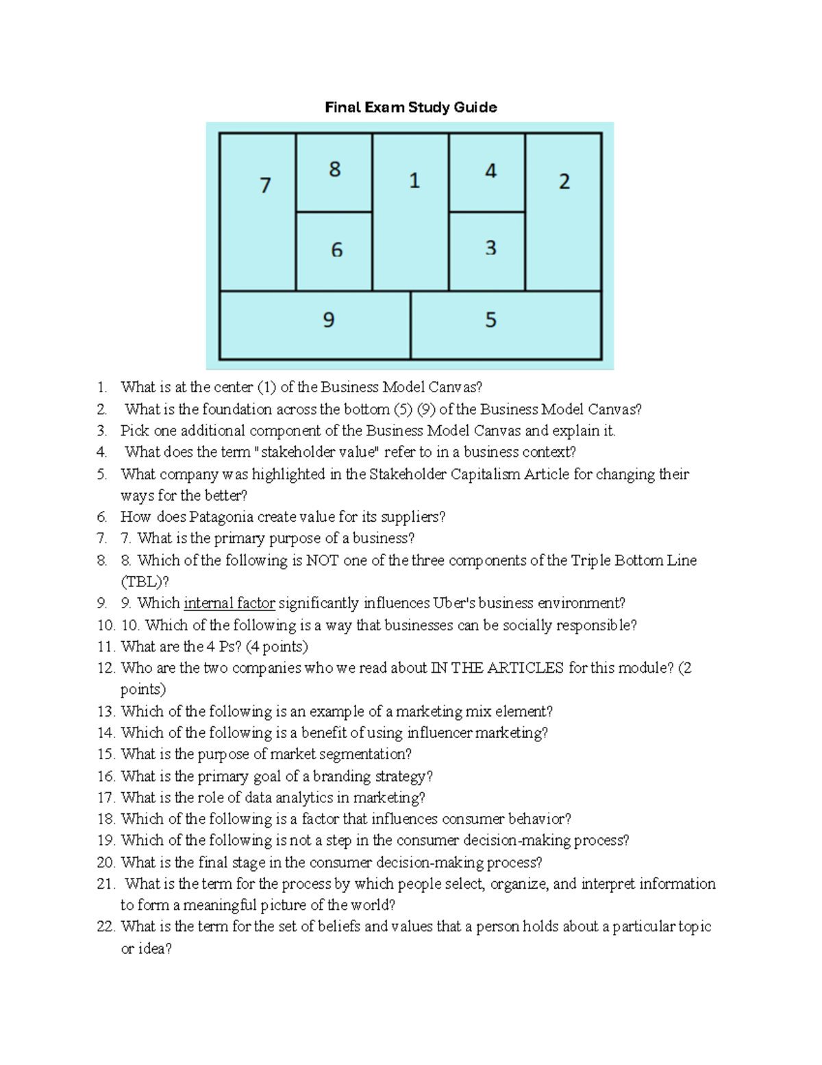 Final Exam Study Guide: Business Concepts and Financial Analysis ...