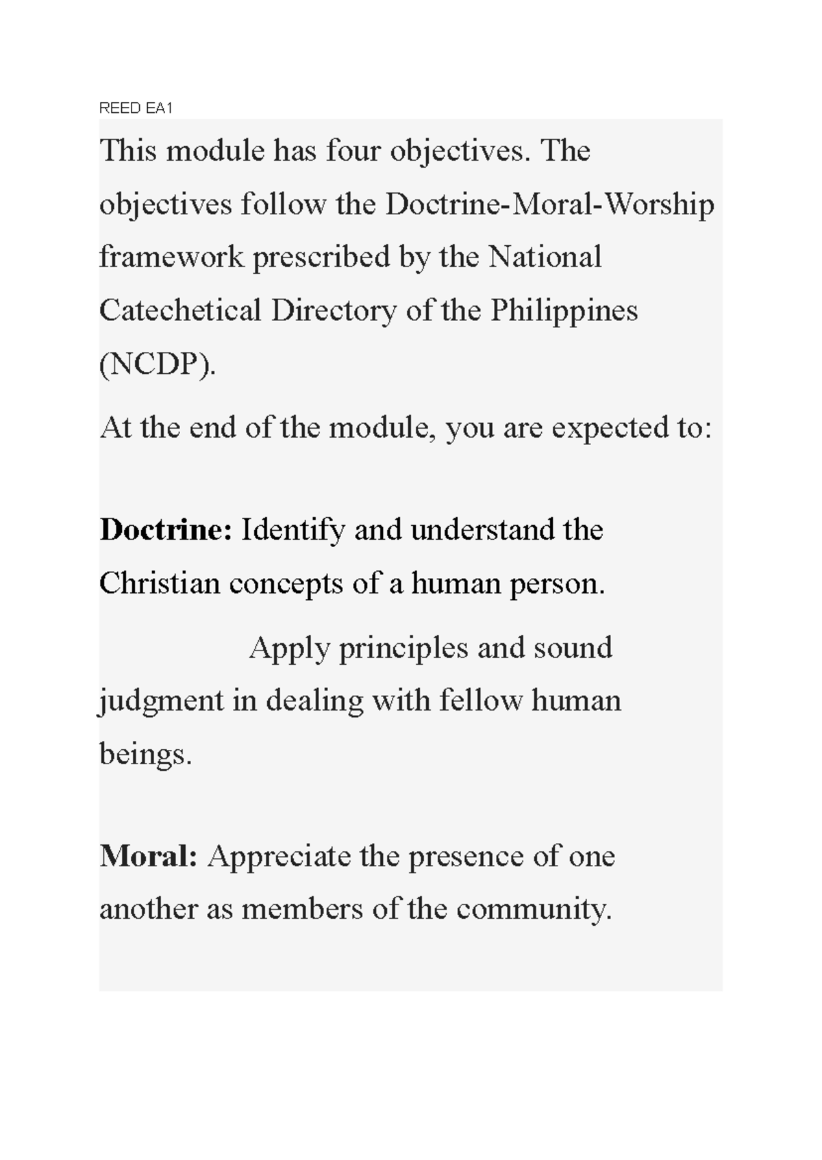 REED EA1: Objectives and Insights on Filipino Discourse and Culture ...
