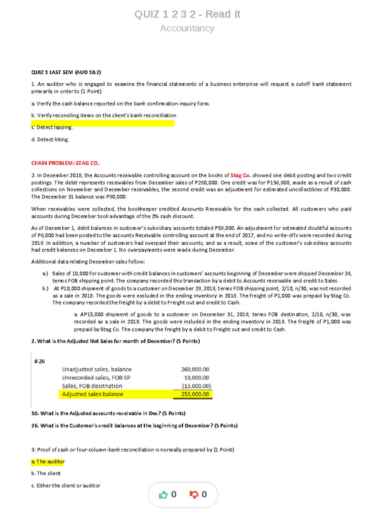 AUD 1: Accountancy Quiz 1-2-3-2 Review and Solutions - Studocu