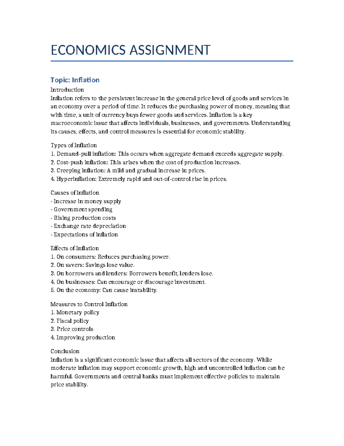 ECON 101: Assignment on Inflation - Causes, Effects & Control Measures ...