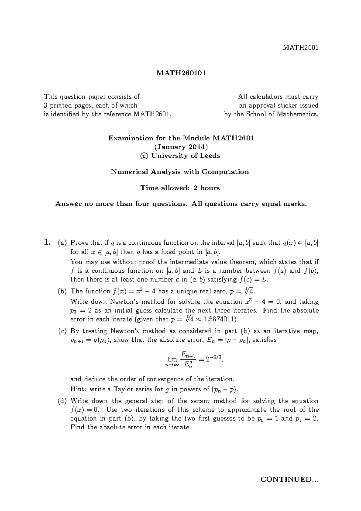 23MATH260001 Numerical Analysis Open Book Exam Guide 2022-23 - Studocu