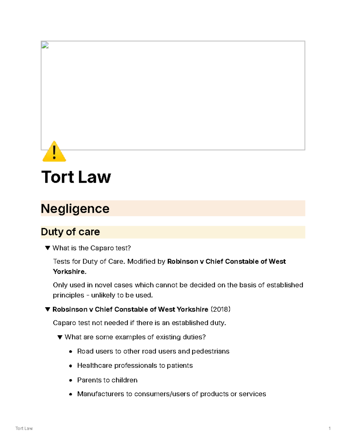 Tort Law 1-10: Negligence & Duty of Care Overview - Studocu