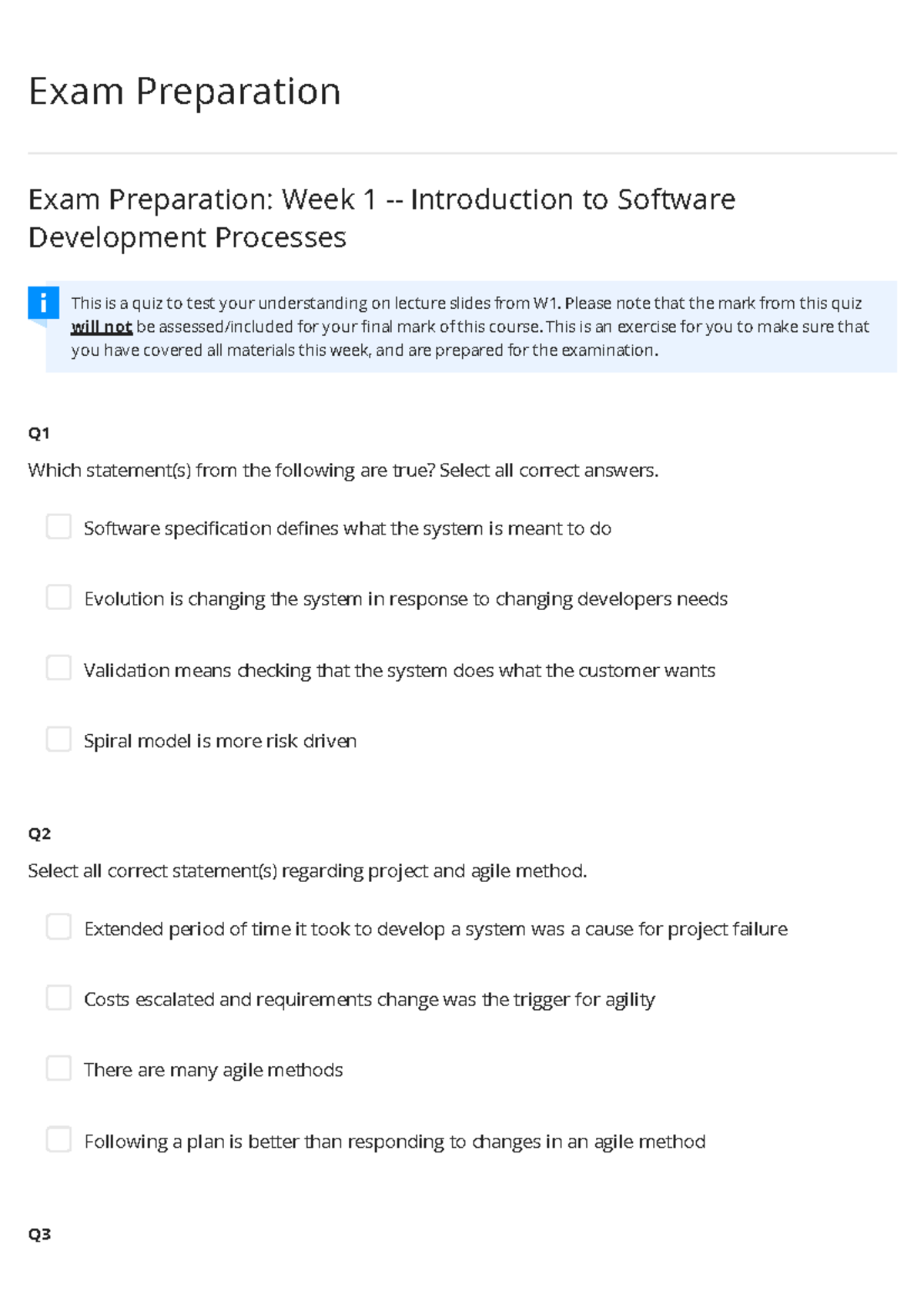 Exam Preparation: Week 1 & 2 Quizzes on Software Development Processes ...