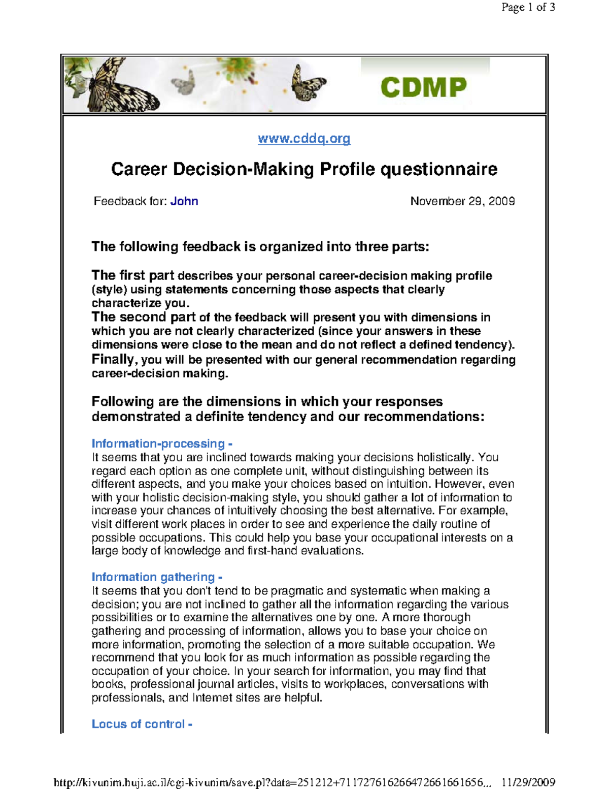 Career Decision-Making Profile Feedback - CDMP1234 - Studocu