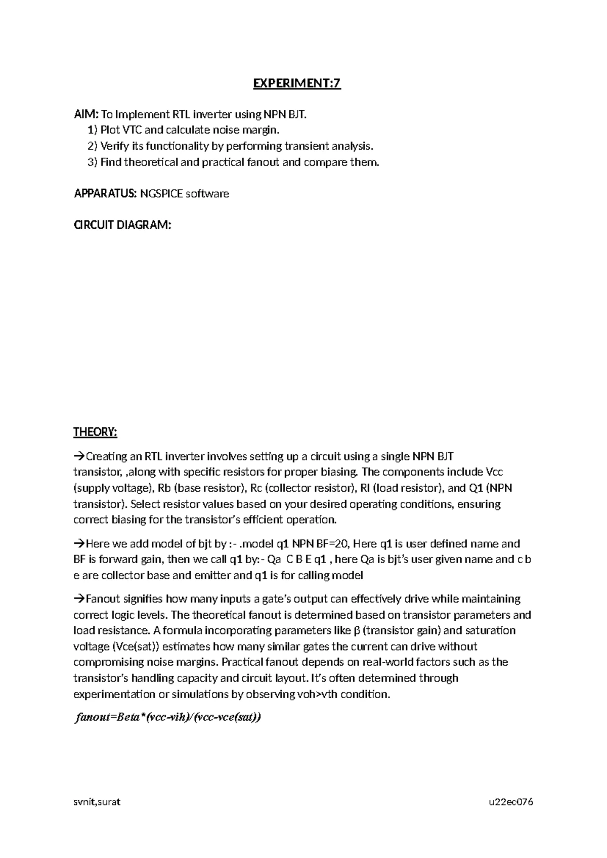 DIC-7 - RTL Inverter Implementation using NPN BJT with Circuit Analysis ...