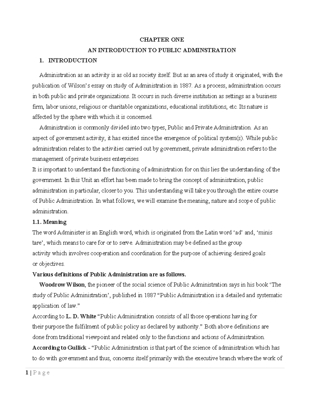 Introduction to public administration wana - CHAPTER ONE AN ...