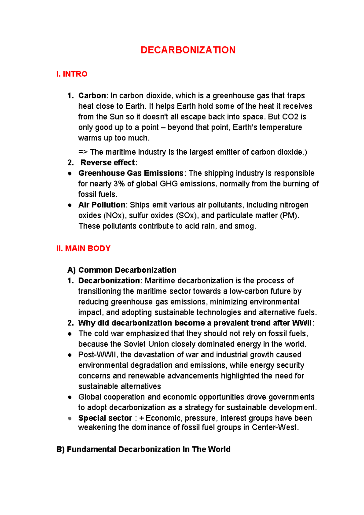 Decarbonization - DECARBONIZATION I. INTRO Carbon: In carbon dioxide ...