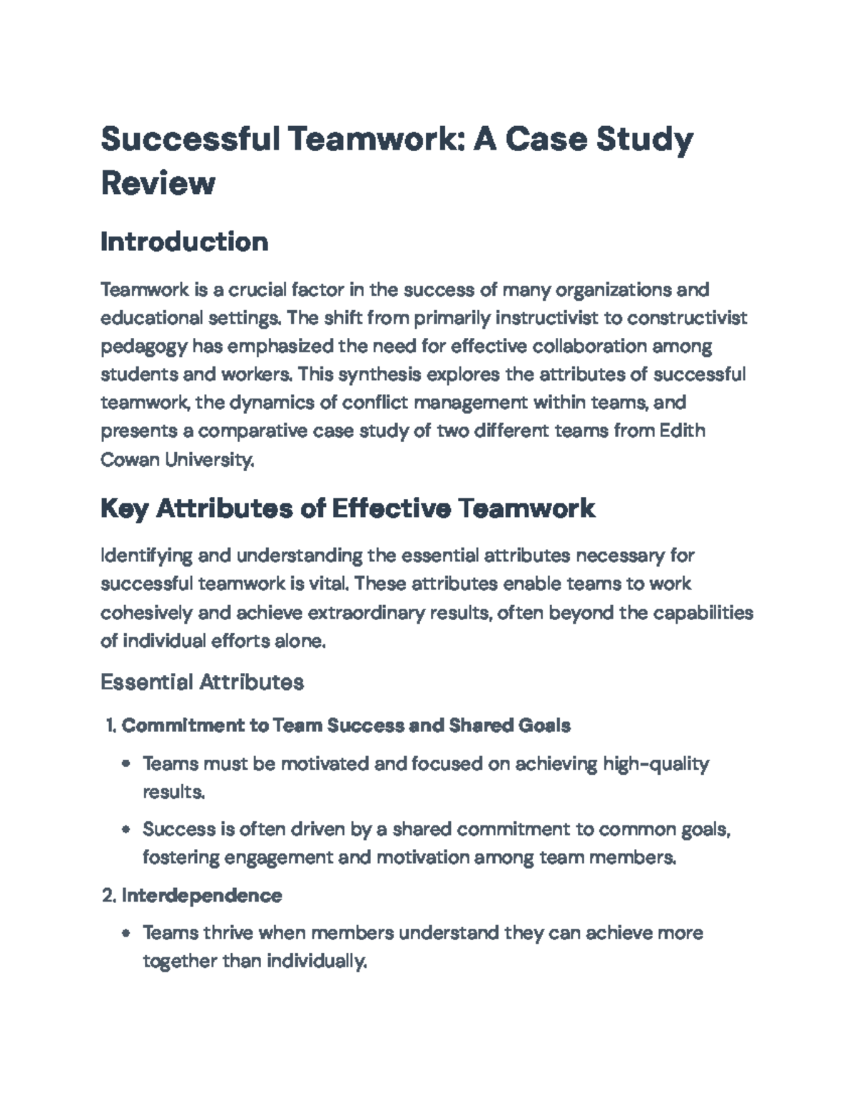Effective Teamwork and Conflict Management: A Case Study from ECU ...