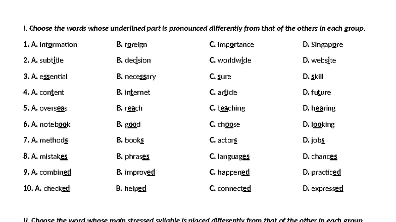Test 9 - English Pronunciation and Grammar Exercises - Studocu